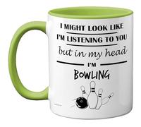 Stuff4 Bowling Gifts - in My Head Mug - Funny Gift for Bowling Lover Men Women - 11oz Premium Ceramic Dishwasher Safe Green Handle Mugs Novelty Cup