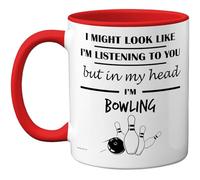 Stuff4 Bowling Gifts - in My Head Mug - Funny Gift for Bowling Lover Men Women - 11oz Premium Ceramic Dishwasher Safe Red Handle Mugs Novelty Cup