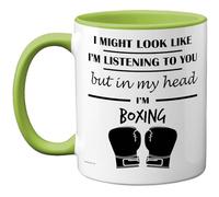 Stuff4 Boxing Gifts - in My Head Mug - Funny Gift for Boxing Lover Men Women - 11oz Premium Ceramic Dishwasher Safe Green Handle Mugs Novelty Cup