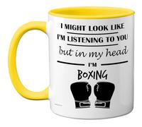 Stuff4 Boxing Gifts - in My Head Mug - Funny Gift for Boxing Lover Men Women - 11oz Premium Ceramic Dishwasher Safe Yellow Handle Mugs Novelty Cup