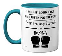 Stuff4 Boxing Gifts - in My Head Mug - Funny Gift for Boxing Lover Men Women - 11oz Premium Ceramic Dishwasher Safe Light Blue Handle Mugs Novelty Cup