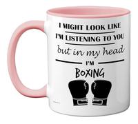 Stuff4 Boxing Gifts - in My Head Mug - Funny Gift for Boxing Lover Men Women - 11oz Premium Ceramic Dishwasher Safe Pink Handle Mugs Novelty Cup