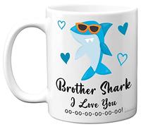 Brother Birthday Mug - Brother Shark - Birthday Gift from Sister or Step Happy Sibling from Toddler Baby, Christmas Tea Coffee 11oz Ceramic Dishwasher Safe Mugs Cup