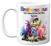 Stuff4 Brother, Roarsome Brothersaurus Mug | Happy Birthday Gifts for Brother from Sister Dinosaur Step Bro Presents, 11oz Ceramic Dishwasher Safe Premium Mugs