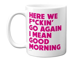 Stuff4 Cheeky Morning Mug, Bold Hot Pink Slogan Design | Irreverent Start to the Day, 11oz Ceramic Gloss Mug