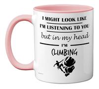 Stuff4 Climbing Gifts - in My Head Mug - Funny Gift for Climbing Lover Men Women - 11oz Premium Ceramic Dishwasher Safe Pink Handle Mugs Novelty Cup