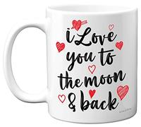 Stuff4 Cute Anniversary Mug for Her Him - I Love You to The Moon & Back - Romantic Valentines Gift for Girlfriend Wife Boyfriend Husband Partner, 11oz Ceramic Premium Mugs Cup Cups