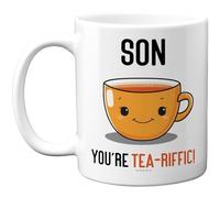 Stuff4 Cute Son Mug - Smiling Tea Cup with 'You're Tea-riffic!' Slogan - Fun Birthday or Father's Day Treat - 11oz Ceramic Gloss Mug