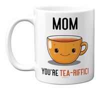Stuff4 Cute Tea-Riffic Mom Mug, Smiling Tea Cup Illustration