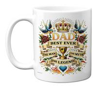 Stuff4 Dad Best Ever Mug - Crown Trophy Swallows & Roses Design - The Man The Myth Legend Slogan - 11oz Ceramic Gloss Mug