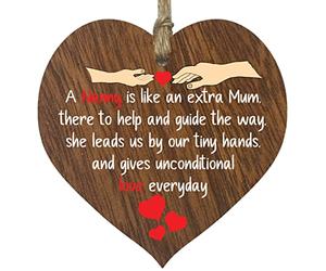 Stuff4 Dark Wooden Heart Sign Plaque, A Nanny Is Like An Extra Mum | Hanging Wood Signs Plaques, Best Nanny Gifts From Grand Daughter, Presents for Nanny, Gift For, Gifts