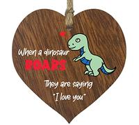Stuff4 Dark Wooden Heart Sign Plaque, Dinosaur Roar