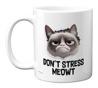 Stuff4 Don't Stress Meowt Mug - Grumpy Cat Design with Torn Paper Effect - Humorous Gift for Cat Lovers - 11oz Ceramic Gloss Mug