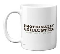Stuff4 Emotionally Exhausted Mug, Bold Brown and Green Slogan