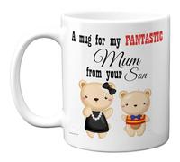 Stuff4 Fantastic Mum Mug - Cute Bears Family Design from Your Son - Playful Mother's Day Treat - 11oz Ceramic Gloss Mug