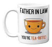 Stuff4 Father in Law Mug - You're Tea - Riffic Slogan with Smiling Tea Cup - Cheerful Gift for Tea Lovers - 11oz Ceramic Gloss Mug