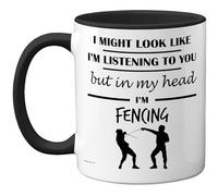 Stuff4 Fencing Gifts - in My Head Mug - Funny Gift for Fencing Lover Men Women - 11oz Premium Ceramic Dishwasher Safe Black Handle Mugs Novelty Cup