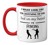 Stuff4 Fencing Gifts - in My Head Mug - Funny Gift for Fencing Lover Men Women - 11oz Premium Ceramic Dishwasher Safe Red Handle Mugs Novelty Cup