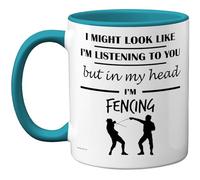 Stuff4 Fencing Gifts - in My Head Mug - Funny Gift for Fencing Lover Men Women - 11oz Premium Ceramic Dishwasher Safe Light Blue Handle Mugs Novelty Cup