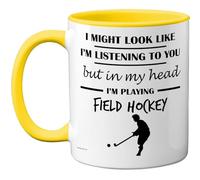 Stuff4 Field Hockey Gifts - in My Head Mug - Funny Gift for Field Hockey Lover Men Women - 11oz Premium Ceramic Dishwasher Safe Yellow Handle Mugs Novelty Cup