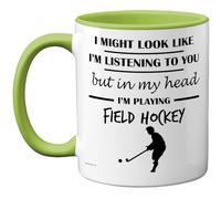 Stuff4 Field Hockey Gifts - in My Head Mug - Funny Gift for Field Hockey Lover Men Women - 11oz Premium Ceramic Dishwasher Safe Green Handle Mugs Novelty Cup