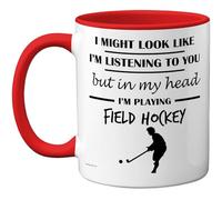 Stuff4 Field Hockey Gifts - in My Head Mug - Funny Gift for Field Hockey Lover Men Women - 11oz Premium Ceramic Dishwasher Safe Red Handle Mugs Novelty Cup