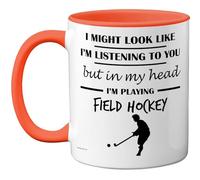 Stuff4 Field Hockey Gifts - in My Head Mug - Funny Gift for Field Hockey Lover Men Women - 11oz Premium Ceramic Dishwasher Safe Orange Handle Mugs Novelty Cup
