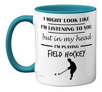 Stuff4 Field Hockey Gifts - in My Head Mug - Funny Gift for Field Hockey Lover Men Women - 11oz Premium Ceramic Dishwasher Safe Light Blue Handle Mugs Novelty Cup