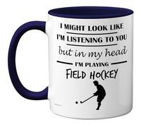 Stuff4 Field Hockey Gifts - in My Head Mug - Funny Gift for Field Hockey Lover Men Women - 11oz Premium Ceramic Dishwasher Safe Navy Blue Handle Mugs Novelty Cup