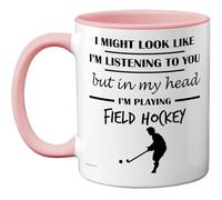Stuff4 Field Hockey Gifts - in My Head Mug - Funny Gift for Field Hockey Lover Men Women - 11oz Premium Ceramic Dishwasher Safe Pink Handle Mugs Novelty Cup