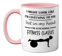 Stuff4 Fitness Class Gifts - in My Head Mug - Funny Gift for Fitness Class Lover Men Women - 11oz Premium Ceramic Dishwasher Safe Pink Handle Mugs Novelty Cup