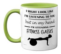 Stuff4 Fitness Class Gifts - in My Head Mug - Funny Gift for Fitness Class Lover Men Women - 11oz Premium Ceramic Dishwasher Safe Green Handle Mugs Novelty Cup
