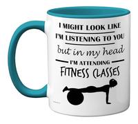 Stuff4 Fitness Class Gifts - in My Head Mug - Funny Gift for Fitness Class Lover Men Women - 11oz Premium Ceramic Dishwasher Safe Light Blue Handle Mugs Novelty Cup