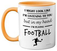 Stuff4 Football Gifts - in My Head I'm Playing Football Mug - Funny Gift for Footy Players, Footie Lover Presents, 11oz Ceramic Yellow Premium Mugs Novelty Cup