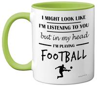 Stuff4 Football Gifts - in My Head I'm Playing Football Mug - Funny Gift for Footy Players, Footie Lover Presents, 11oz Ceramic Green Premium Mugs Novelty Cup