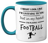 Stuff4 Football Gifts - in My Head I'm Playing Football Mug - Funny Gift for Footy Players, Footie Lover Presents, 11oz Ceramic Blue Premium Mugs Novelty Cup
