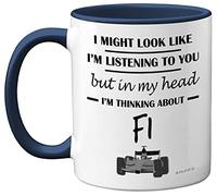 Stuff4 Formula 1 Gifts - in My Head I'm Thinking About F1 - Funny F1 Gifts for Men, Car Lover Gifts for Him, F1 Mug, Formula One Gifts, 11oz Ceramic Dishwasher Safe Navy Handle Mugs Novelty Cup