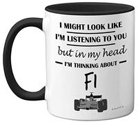 Stuff4 Formula 1 Gifts - in My Head I'm Thinking About F1 - Funny F1 Gifts for Men, Car Lover Gifts for Him, F1 Mug, Formula One Gifts, 11oz Ceramic Dishwasher Safe Black Handle Mugs Novelty Cup