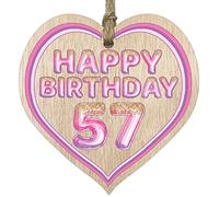 Stuff4 Fun 57th Birthday Gift For Men Woman Wooden Heart Plaques - Glitter Age 57 - Light Wood Sign Keepsake, Happy Birthday Plaque for Dad Mum Grandad Nanny Grandma Uncle Auntie Cousin Friend