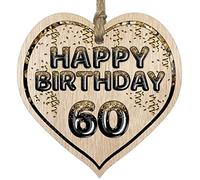 Stuff4 Fun 60th Birthday Gift For Men Woman Wooden Heart Plaques - Foil Age - 60 - Light Wood Sign Keepsake, Happy Birthday Plaque for Dad Mum Grandad Nanny Grandma Gran Uncle Auntie Cousin