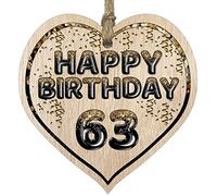 Stuff4 Fun 63rd Birthday Gift For Men Woman Wooden Heart Plaques - Foil Age - 63 - Light Wood Sign Keepsake, Happy Birthday Plaque for Dad Mum Grandad Nanny Grandma Gran Uncle Auntie Cousin