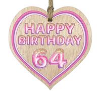 Stuff4 Fun 64th Birthday Gift For Men Woman Wooden Heart Plaques - Glitter Age 64 - Light Wood Sign Keepsake, Happy Birthday Plaque for Dad Mum Grandad Nanny Grandma Gran Uncle Auntie Cousin