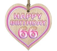 Stuff4 Fun 66th Birthday Gift For Men Woman Wooden Heart Plaques - Glitter Age 66 - Light Wood Sign Keepsake, Happy Birthday Plaque for Dad Mum Grandad Nanny Grandma Gran Uncle Auntie Cousin