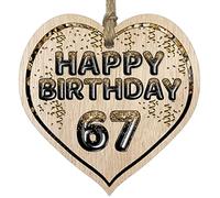 Stuff4 Fun 67th Birthday Gift For Men Woman Wooden Heart Plaques - Foil Age - 67 - Light Wood Sign Keepsake, Happy Birthday Plaque for Dad Mum Grandad Nanny Grandma Gran Uncle Auntie Cousin