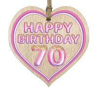 Stuff4 Fun 70th Birthday Gift For Men Woman Wooden Heart Plaques - Glitter Age 70 - Light Wood Sign Keepsake, Happy Birthday Plaque for Dad Mum Great Grandad Grandpa Nanny Grandma Gran Uncle Auntie