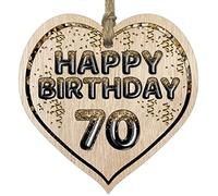 Stuff4 Fun 70th Birthday Gift For Men Woman Wooden Heart Plaques - Foil Age - 70 - Light Wood Sign Keepsake, Happy Birthday Plaque for Dad Mum Great Grandad Grandpa Nanny Grandma Gran Uncle Auntie