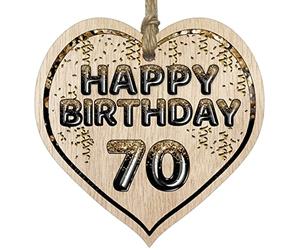 Stuff4 Fun 70th Birthday Gift For Men Woman Wooden Heart Plaques - Foil Age - 70 - Light Wood Sign Keepsake, Happy Birthday Plaque for Dad Mum Great Grandad Grandpa Nanny Grandma Gran Uncle Auntie