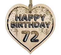 Stuff4 Fun 72nd Birthday Gift For Men Woman Wooden Heart Plaques - Foil Age - 72 - Light Wood Sign Keepsake, Happy Birthday Plaque for Dad Mum Great Grandad Grandpa Nanny Grandma Gran Uncle Auntie