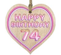 Stuff4 Fun 74th Birthday Gift For Men Woman Wooden Heart Plaques - Glitter Age 74 - Light Wood Sign Keepsake, Happy Birthday Plaque for Dad Mum Great Grandad Grandpa Nanny Grandma Gran Uncle Auntie