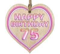 Stuff4 Fun 75th Birthday Gift For Men Woman Wooden Heart Plaques - Glitter Age 75 - Light Wood Sign Keepsake, Happy Birthday Plaque for Dad Mum Great Grandad Grandpa Nanny Grandma Gran Uncle Auntie